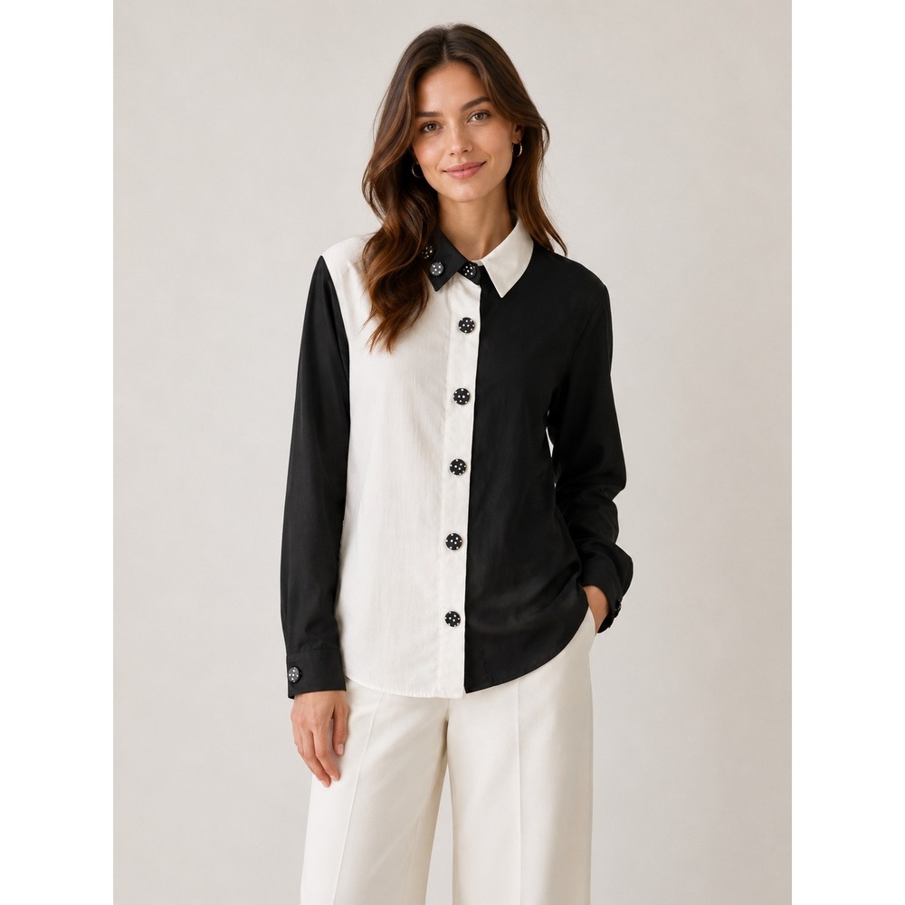 Hot Stuff Vintage Colorblock Dice Button Up Blouse Black White Medium USA Made